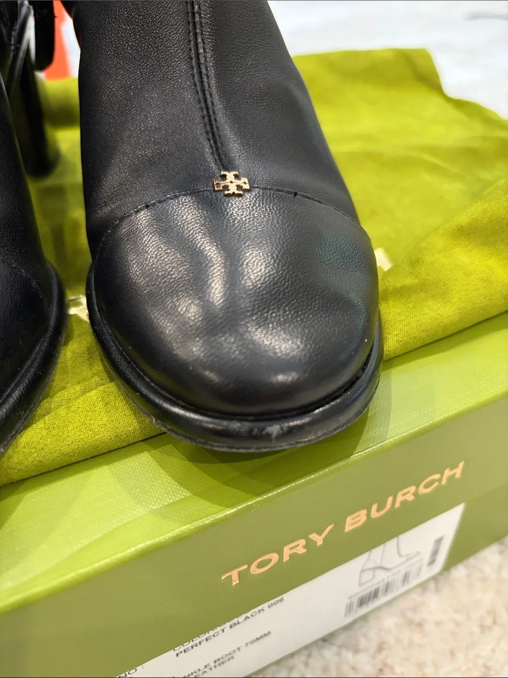 Tory Burch Black Leather Zip Ankle Booties with Gold Logo